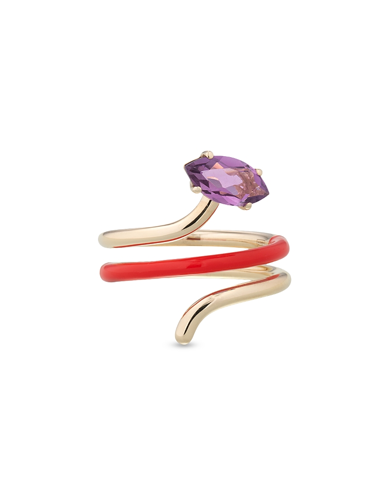 Shop Bea Bongiasca 9k Yellow Gold You're So Vine Amethyst & Enamel Coil Ring In Purple/red