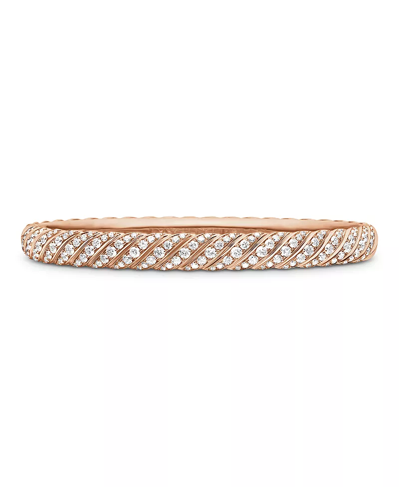 David Yurman Sculpted Cable Pave Bangle Bracelet in 18K Rose Gold with Diamonds