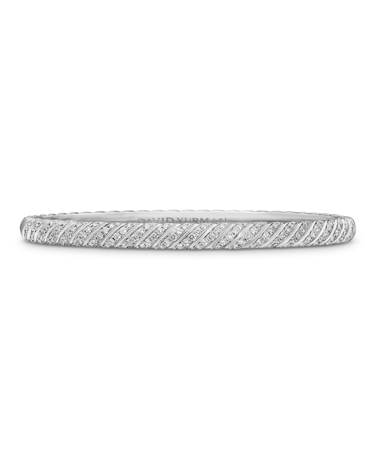 Sculpted Cable Bangle Bracelet in 18K White Gold with Diamonds, 4.6mm