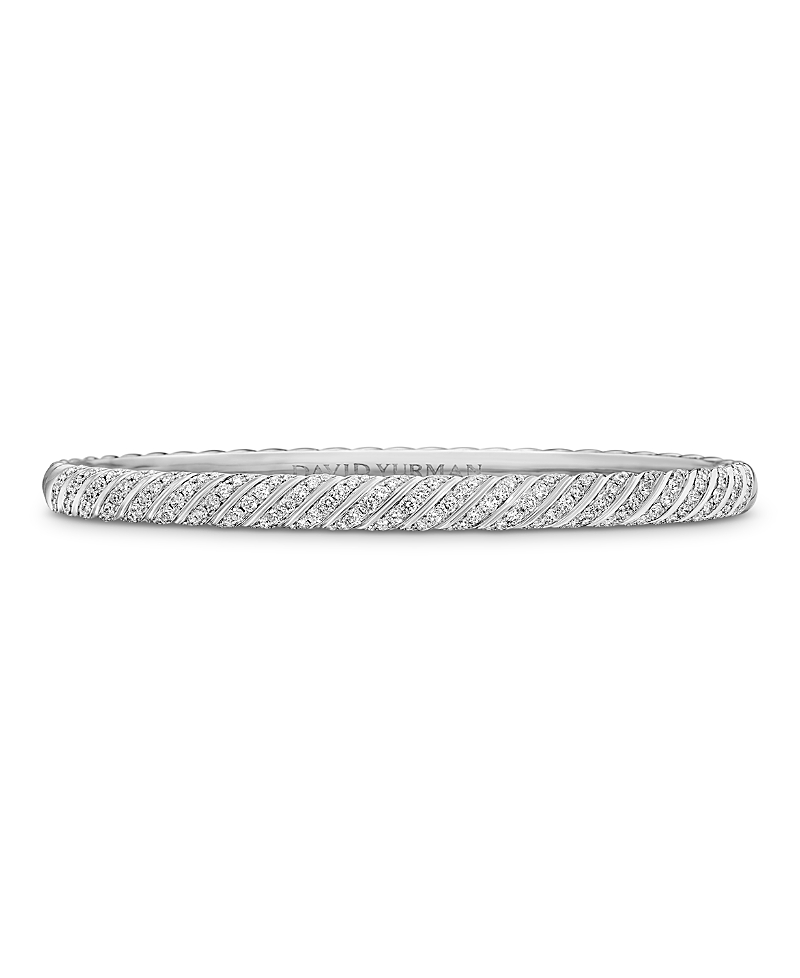 David Yurman Sculpted Cable Bangle Bracelet in 18K White Gold with Diamonds, 4.6mm
