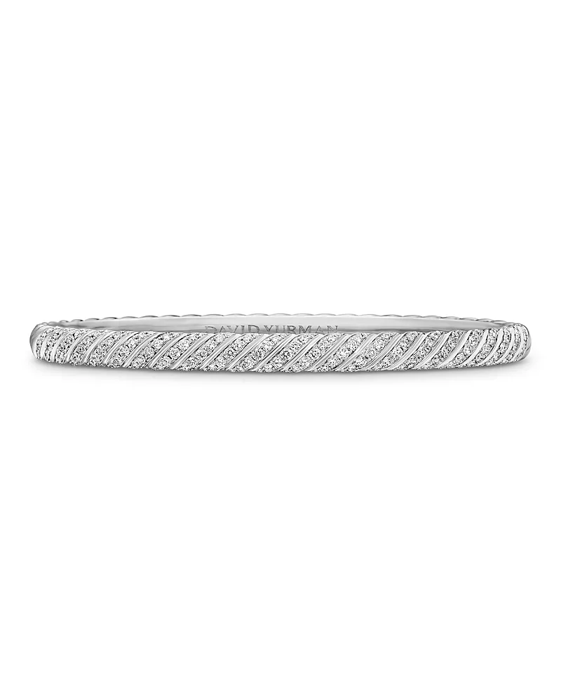 David Yurman Sculpted Cable Bangle Bracelet in 18K White Gold with Diamonds, 4.6mm