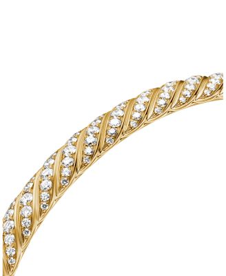18K Yellow Gold Sculpted Cable Pav&eacute; Diamond Bangle, 6.2mm
