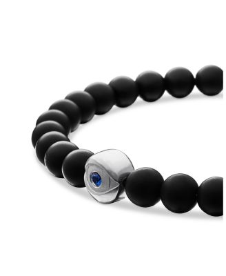 Men's Spiritual Beads Evil Eye Bracelet in Sterling Silver with Black Onyx and Sapphire, 6mm