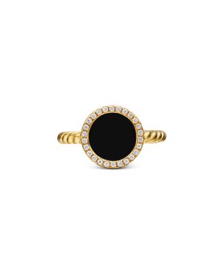 David Yurman Petite Dy Elements Ring in 18K Yellow Gold with Black Onyx & Pave Diamonds