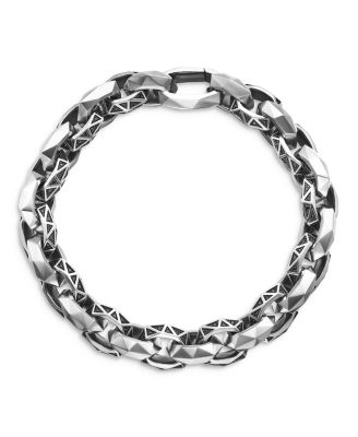 Men's Torqued Faceted Link Bracelet in Sterling Silver with Pav&eacute; Black Diamonds