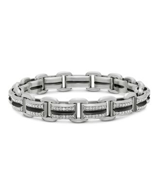 Men's Sterling Silver Deco Diamond Pav&eacute; Beveled Link Bracelet