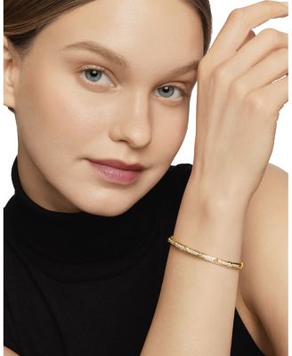 18K Yellow Gold Modern Renaissance Bangle Bracelet with Full Pav&eacute; Diamonds