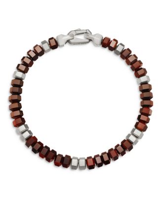 Men's Hex Bead Bracelet in Sterling Silver with Red Tigers Eye, 6mm