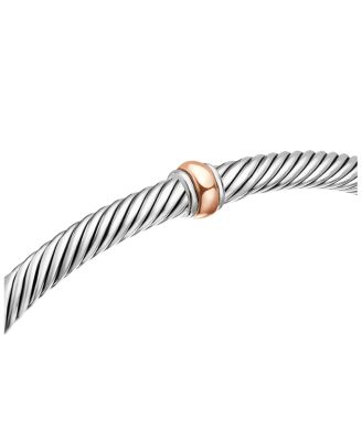 Classic Cable Station Bracelet in Sterling Silver with 18K Yellow Gold, 4mm