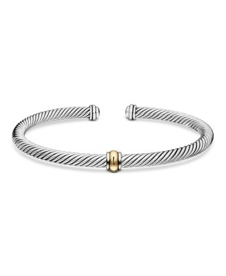 Classic Cable Station Bracelet in Sterling Silver with 18K Yellow Gold, 4mm