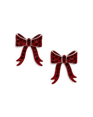 Nadri Holi-Daze Red Pave Bow Front to Back Earrings in Rhodium Plated