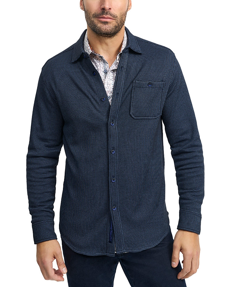 Robert Graham Bressett Houndstooth Knit Button-up Shirt In Navy