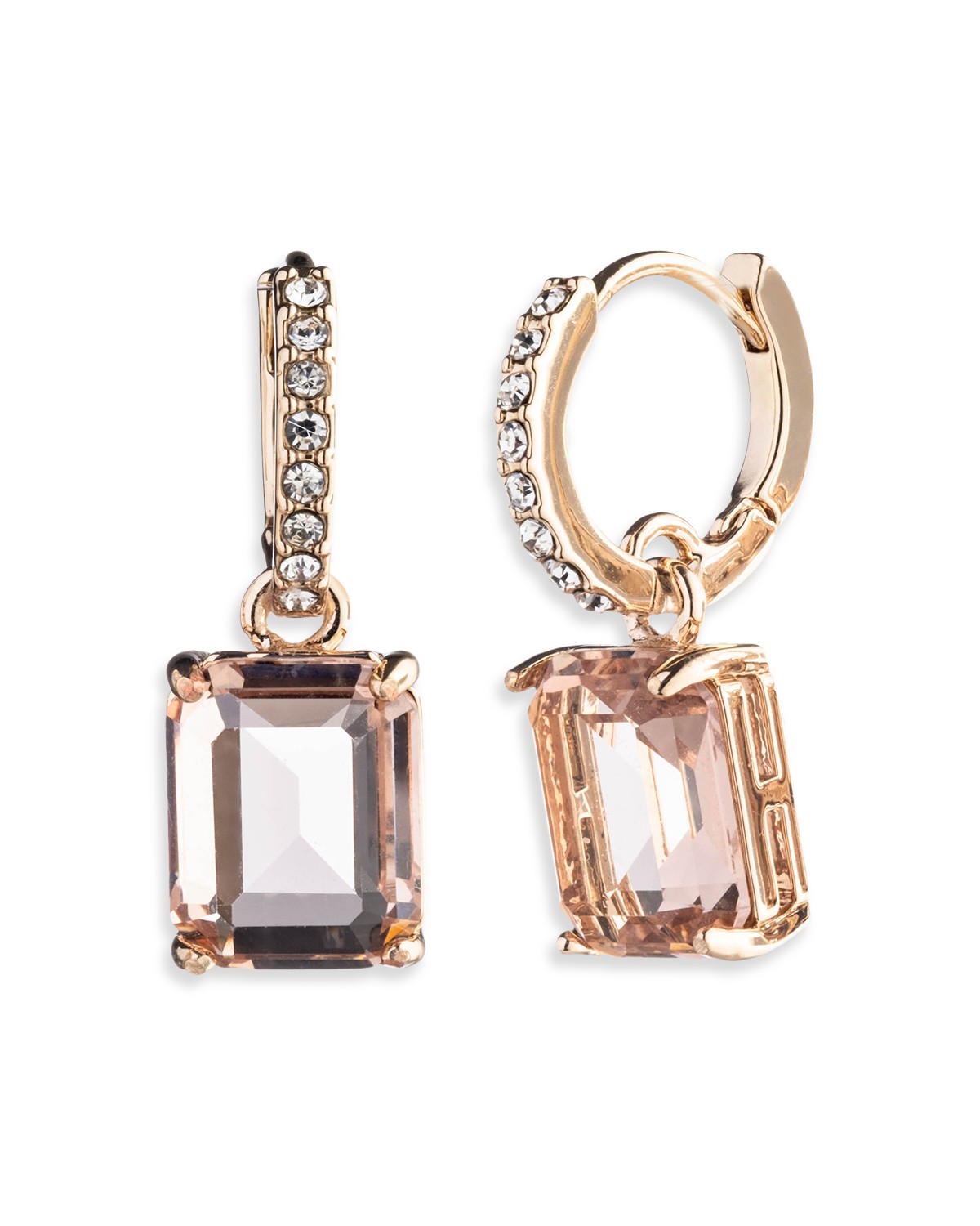 Crystal Charm Pavé Huggie Hoop Earrings in Gold Tone