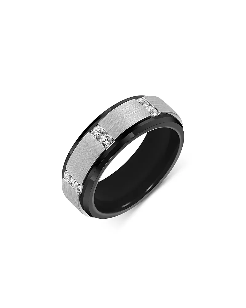 Bloomingdale's Men's Diamond Pave Cut Bevel Edge Band Ring in Sterling Silver & Tungsten, 0.36 tcw