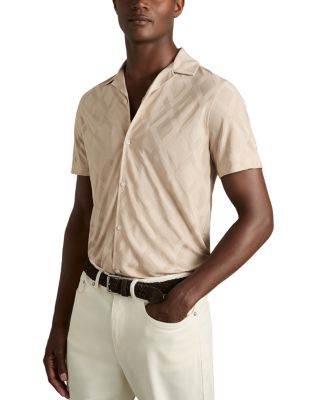 REISS - Carter Diamond Jacquard Regular Fit Button Down Camp Shirt