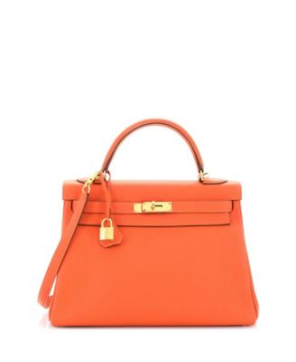 Pre-Owned Hermes Kelly 32 Handbag Orange Togo with Gold Hardware