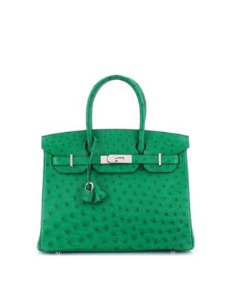 Pre-Owned HERMÈS - Birkin 30 Handbag Green Ostrich with Palladium Hardware