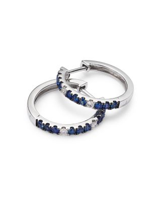 14K White Gold Hoop Earrings with Sapphires & Diamonds