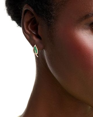 Malachite & Diamond Leaf Stud Earrings in 14K Yellow Gold