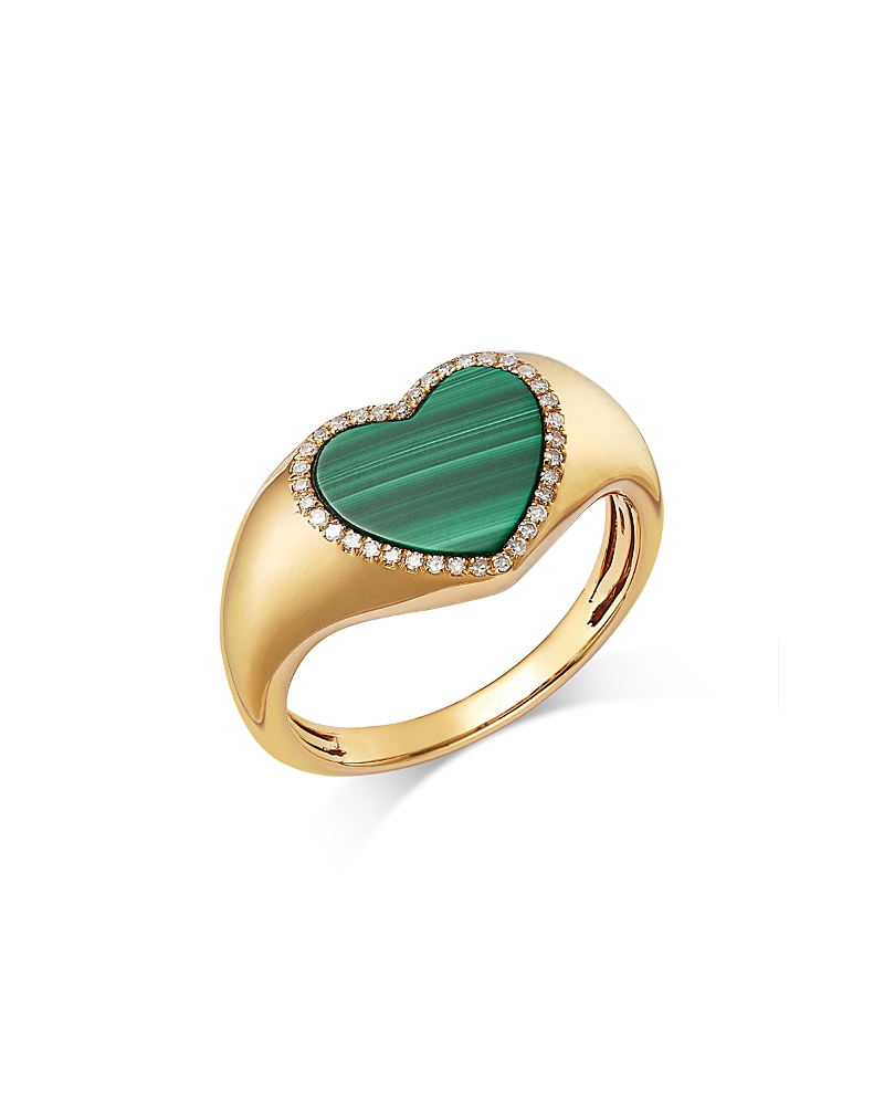 Bloomingdale's Fine Collection 14k Yellow Gold Malachite Heart Ring With Diamonds, 0.10 Ct. T. W. In Green/gold