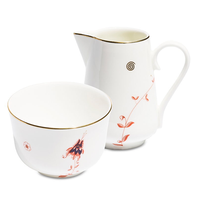 Richard Brendon Dragon Flower Sugar Bowl & Milk Jug In Gold/red/blue/white