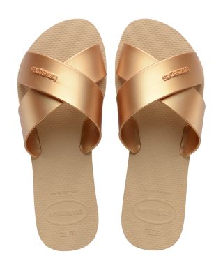 Women's Aqua Metallic Crisscross Slide Sandals