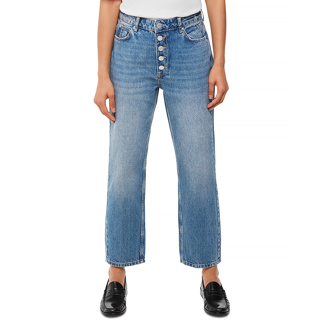 Whistles Hollie Button-Fly High Rise Cropped Straight Jeans