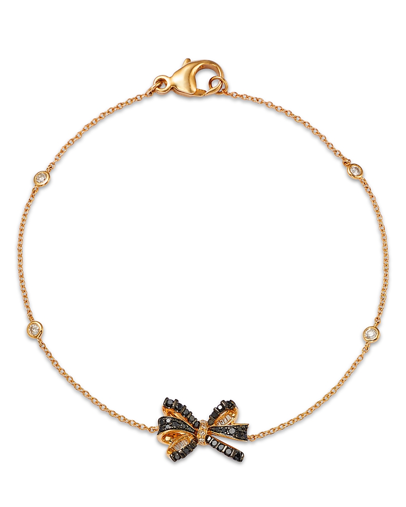 Bloomingdale's Fine Collection Diamond Bow Pendant Bracelet In 14k Yellow Gold, 0.25 Ct. T. W. In Black/gold