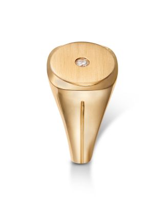 Diamond Men's Bezel Textured Signet Ring in 14K Yellow Gold, 0.10 tcw