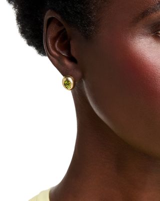 Peridot Polished Bezel Oval Stud Earrings in 14K Yellow Gold