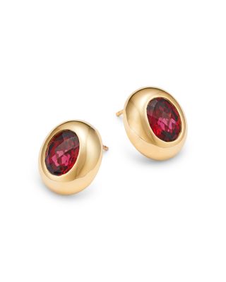 Rhodolite Oval Stud Earrings in 14K Yellow Gold