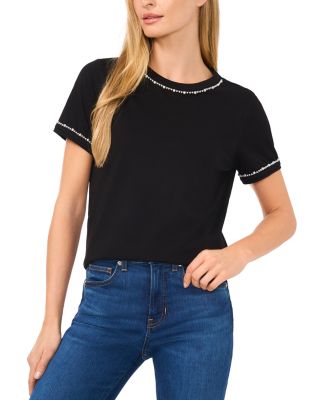 CeCe Faux Pearl Trim Crewneck Tee
