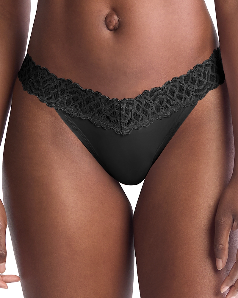 Calvin Klein Lace Trim Thong In Black