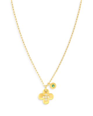 Fine Collection Emerald & Diamond Clover Charm Pendant Necklace in 14K Yellow Gold, 17"