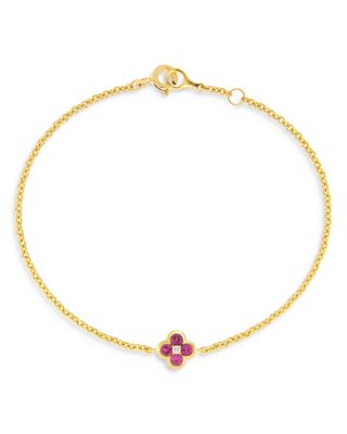 Pink Sapphire & Diamond Bezel Clover Chain Link Bracelet in 14K Yellow Gold