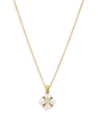 David Yurman - Petite Modern Renaissance Pearl Necklace in 18K Yellow Gold with Center Diamond, 7.8mm