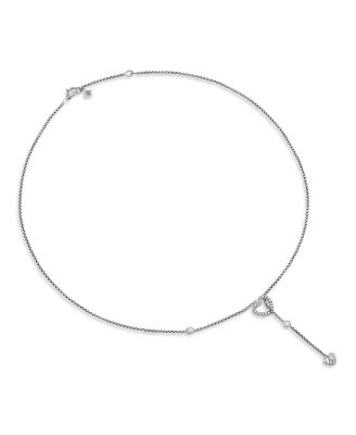 Cable Collectibles Heart Y Necklace in Sterling Silver with Pav&eacute; Diamonds, 21"