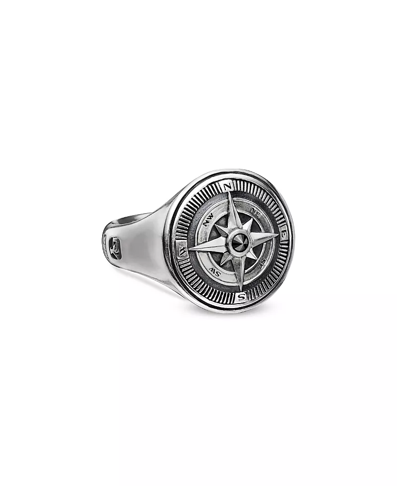 David Yurman Men's Sterling Silver Maritime Compass Signet Ring with Black Diamond