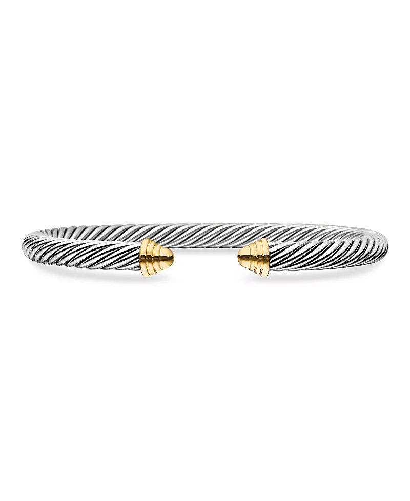 Classic Cable Bracelet in Sterling Silver with 14K Yellow Gold Domes, 5mm