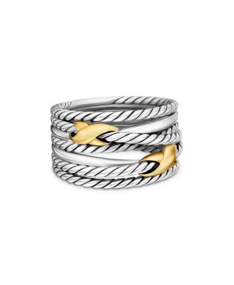 Double X Crossover Ring in Sterling Silver with 18K Yellow Gold, 13mm