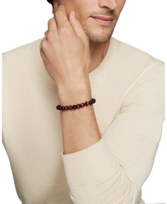 Men's Spiritual Beads Bracelet in Sterling Silver with Red Tigers Eye, 8mm