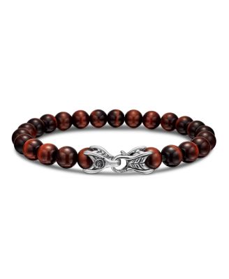 Men's Spiritual Beads Bracelet in Sterling Silver with Red Tigers Eye, 8mm