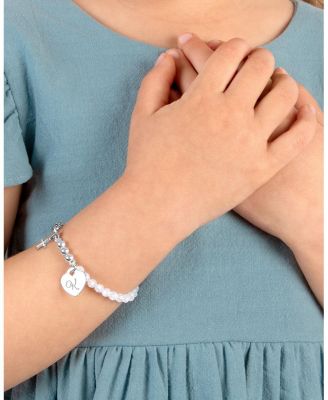  Children's Sterling Silver Signature White Crystal with Cross Girls' 5.25" Bracelet