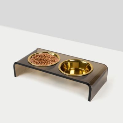 Small Bronze Pet Feeder, 1 Pint Bowls