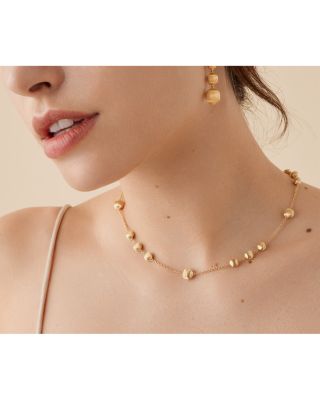 18K Yellow Gold Africa Textured Bead Collar Necklace, 16.5-18"