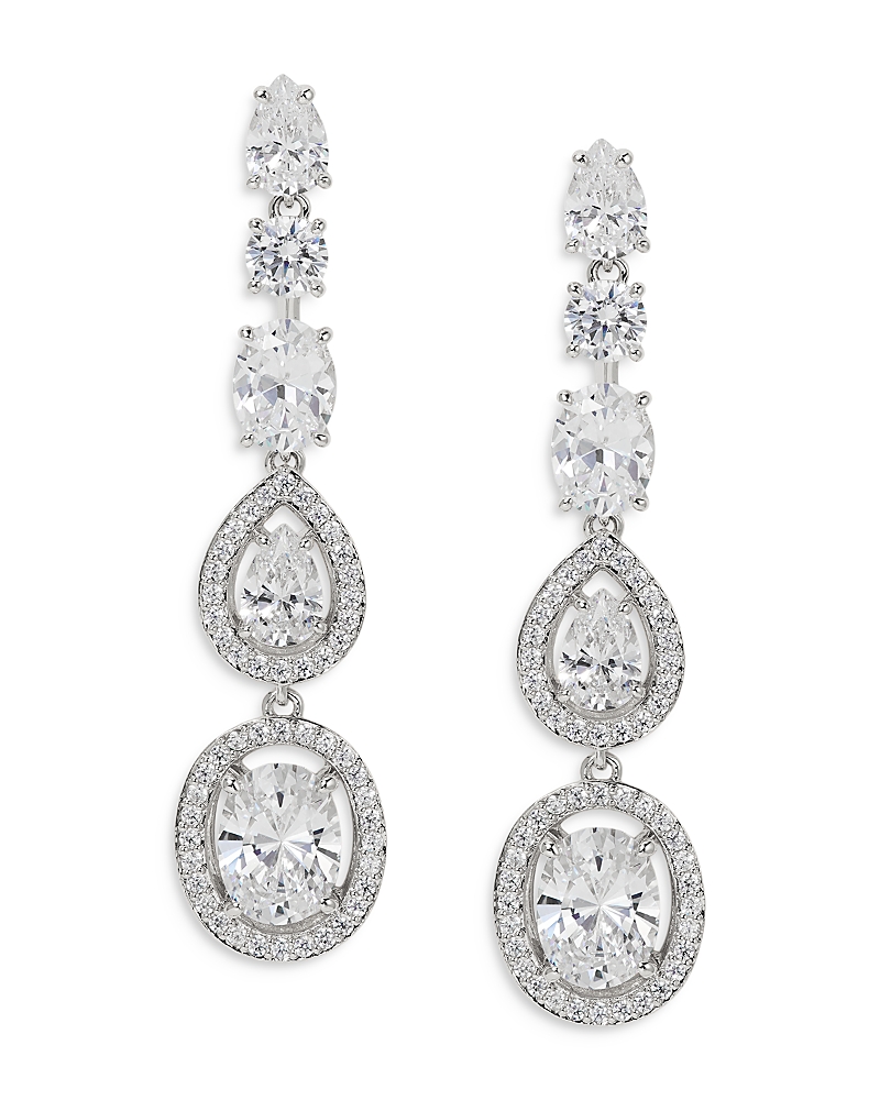 Nadri Radiant Cubic Zirconia Halo Linear Drop Earrings In Rhodium Plated In Silver