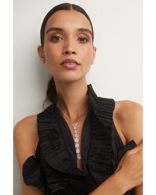 Radiant Cubic Zirconia Halo Lariat Necklace, 15"-18"