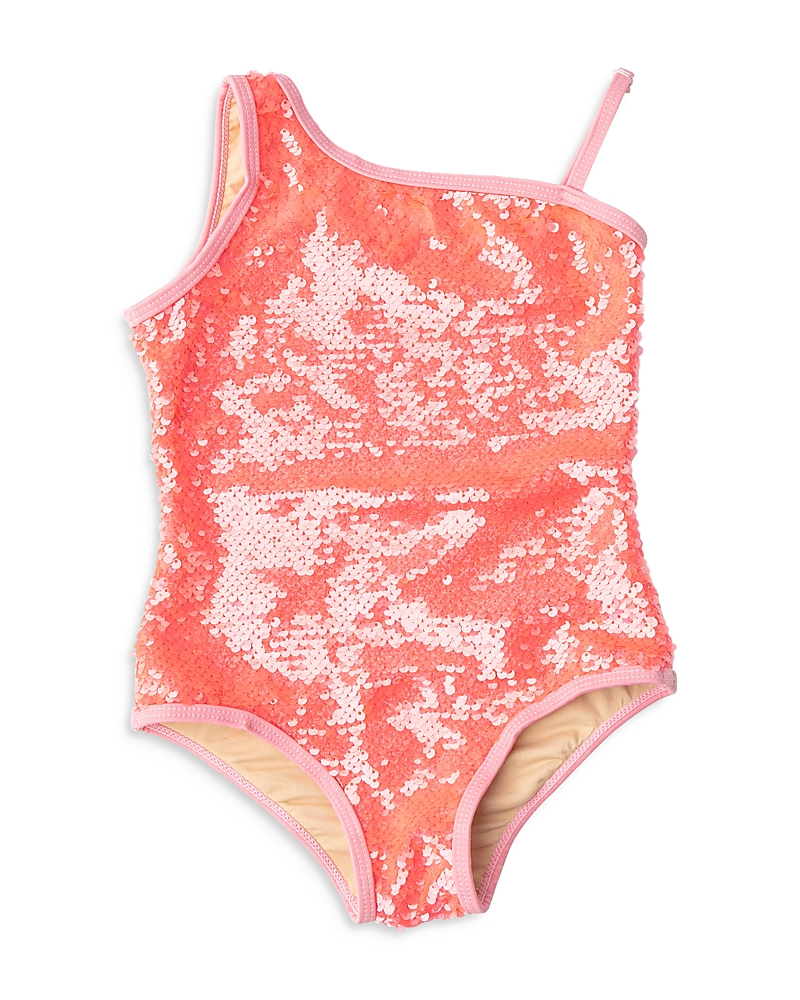 Shade Critters Girls' One Shoulder Sequinned One Piece Swimsuit - Little Kid, Big Kid In Coral