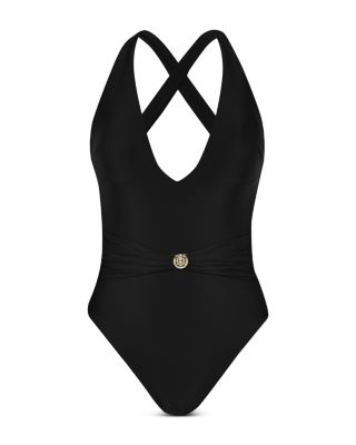 Lisa Solids Plunge Neck One Piece Swimsuit