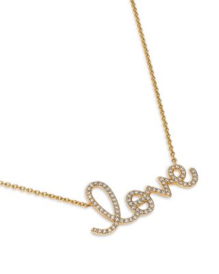 14K Yellow Gold Diamond Big Love Script Pendant Necklace, 18"